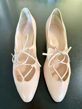 Caressa Blush Pink Lace-Up Kitten Heels